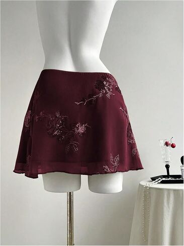 SweatyRocks Women's Sequin Mesh Mini Skirt Floral Embroidery Y2K Sparkly Skirts in Saudi Arabia