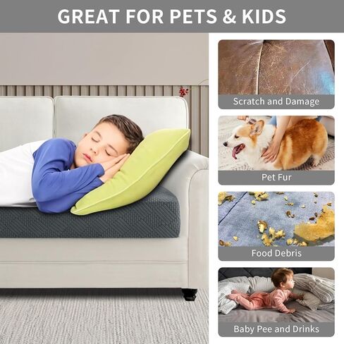 Easy-Going Waterproof Couch Cushion Covers for Couches and Sofas, Stretch Jacquard Sofa Seat Cover Replacement for Dogs, Pets & Kids, Durable Furniture Protector for Sofa Cushions, Dark Gray in Saudi Arabia