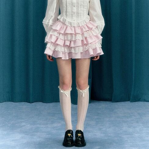Lolita Kawaii Skirt Women Teen Girl Sweet Cute Ruffle Layered Mini Skirt Y2K High Waist Lace Cake Skirts in Saudi Arabia