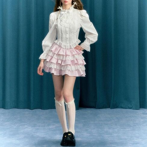 Lolita Kawaii Skirt Women Teen Girl Sweet Cute Ruffle Layered Mini Skirt Y2K High Waist Lace Cake Skirts in Saudi Arabia
