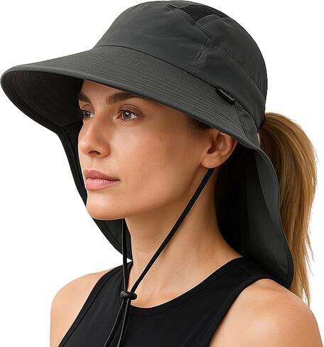 TOP-EX L/XL Ponytail Sun Hats for Women with Neck Flap UPF 50 Wide Brim Summer Hat Sunglass Lock Waterproof Packable in Saudi Arabia