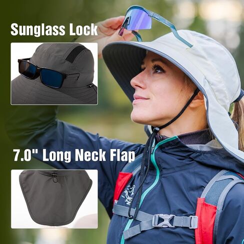 TOP-EX L/XL Ponytail Sun Hats for Women with Neck Flap UPF 50 Wide Brim Summer Hat Sunglass Lock Waterproof Packable in Saudi Arabia