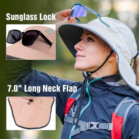 TOP-EX L/XL Ponytail Sun Hats for Women with Neck Flap UPF 50 Wide Brim Summer Hat Sunglass Lock Waterproof Packable in Saudi Arabia