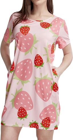 MAKABO Womens Nightgowns For Comfy Soft Short Sleeve Casual Print Sleepshirt Nightshirts Loungewear With Pockets in Kuwait