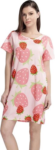 MAKABO Womens Nightgowns For Comfy Soft Short Sleeve Casual Print Sleepshirt Nightshirts Loungewear With Pockets in Kuwait