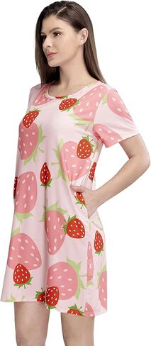 MAKABO Womens Nightgowns For Comfy Soft Short Sleeve Casual Print Sleepshirt Nightshirts Loungewear With Pockets in Kuwait