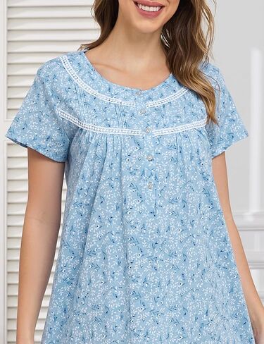 IZZY + TOBY Nightgowns for Women Knit Cotton Night Dress Soft Short Sleeve Ladies Gowns in Saudi Arabia