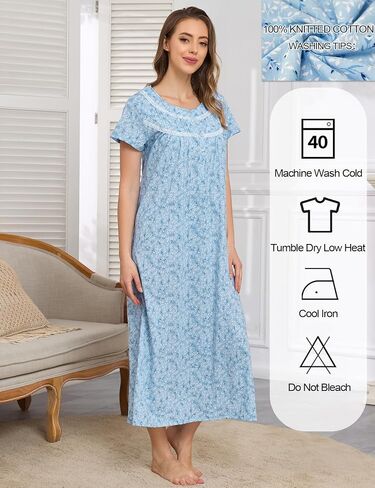 IZZY + TOBY Nightgowns for Women Knit Cotton Night Dress Soft Short Sleeve Ladies Gowns in Saudi Arabia