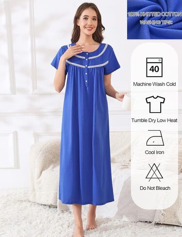 IZZY + TOBY Nightgowns for Women Knit Cotton Night Dress Soft Short Sleeve Ladies Gowns in Saudi Arabia
