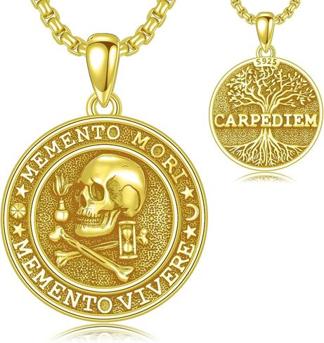 Memento Mori Necklace 925 Sterling Silver Skull Pendant Hourglass Tree of Life Memento Mori Jewelry Gifts for Men Women in Kuwait