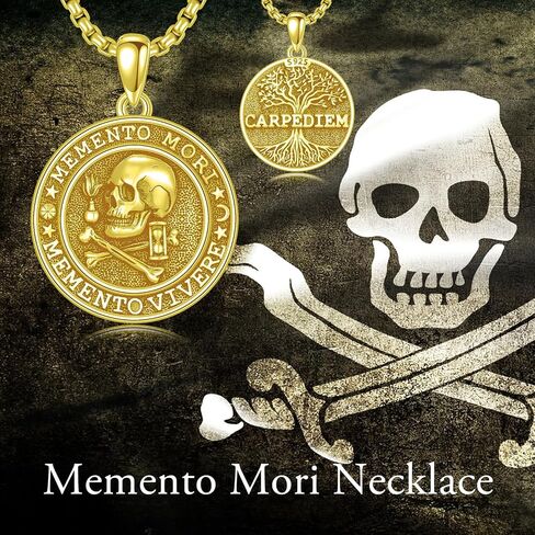 Memento Mori Necklace 925 Sterling Silver Skull Pendant Hourglass Tree of Life Memento Mori Jewelry Gifts for Men Women in Kuwait