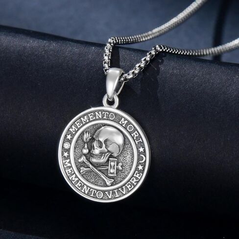Memento Mori Necklace 925 Sterling Silver Skull Pendant Hourglass Tree of Life Memento Mori Jewelry Gifts for Men Women in Kuwait