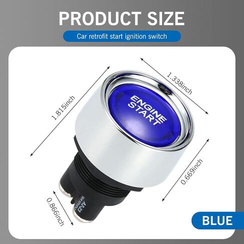 1 PC Car Engine STRIPTION STANCE IGNITION SWITCH ، 1.8 "× 1.3" 12V 50A ملحق تبديل بدء التشغيل بدون مفتاح ، استبدال زر بدء تشغيل المحرك ، Universal for Cars Trucks Boat (Blue) in Kuwait