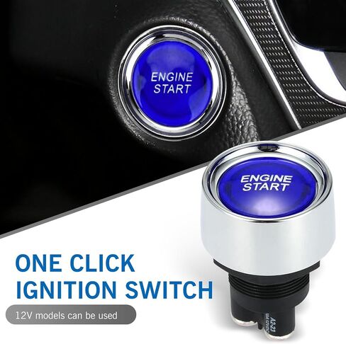 1 PC Car Engine STRIPTION STANCE IGNITION SWITCH ، 1.8 "× 1.3" 12V 50A ملحق تبديل بدء التشغيل بدون مفتاح ، استبدال زر بدء تشغيل المحرك ، Universal for Cars Trucks Boat (Blue) in Kuwait