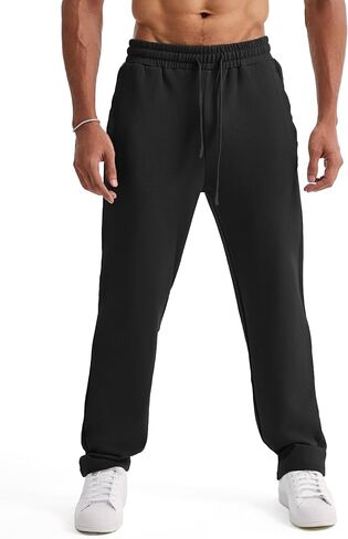 Ouber Men's Loose-Fit Gym Sweatpants Workout Joggers Open Bottom Pants with Pockets in Saudi Arabia