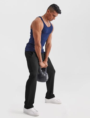 Ouber Men's Loose-Fit Gym Sweatpants Workout Joggers Open Bottom Pants with Pockets in Saudi Arabia