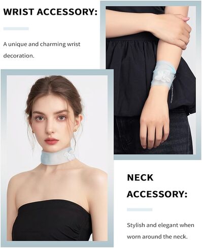 Choker Necklace for Women, Tulle Sheer Pearl Neck Scarf Light Soft Fashion Scarves Neckerchief in Saudi Arabia