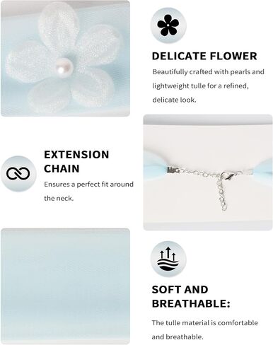 Choker Necklace for Women, Tulle Sheer Pearl Neck Scarf Light Soft Fashion Scarves Neckerchief in Saudi Arabia