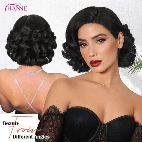 HANNE شعر مستعار قصير مجعد للنساء السود جزء جانبي أومبير لون جذر الدانتيل جزء شعر مستعار قصير مجعد مقاوم للحرارة فضفاض موجة شعر مستعار للنساء السود (الشوكولاتة) in Saudi Arabia