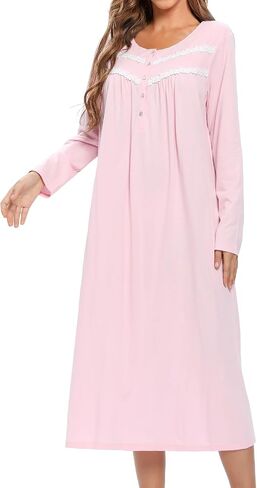 MZROCR Cotton Nightgowns For Women Long Sleeve Night Gowns Soft Women's Sleepwear Ladies Loungewear in Kuwait