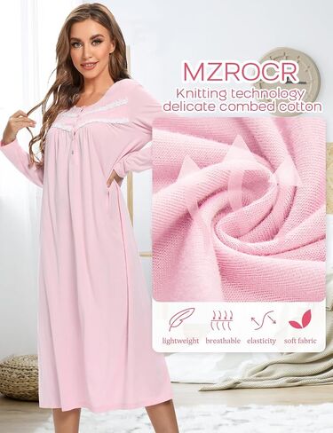 MZROCR Cotton Nightgowns For Women Long Sleeve Night Gowns Soft Women's Sleepwear Ladies Loungewear in Kuwait