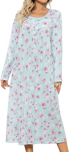 MZROCR Cotton Nightgowns For Women Long Sleeve Night Gowns Soft Women's Sleepwear Ladies Loungewear in Kuwait