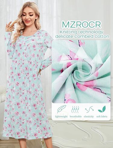 MZROCR Cotton Nightgowns For Women Long Sleeve Night Gowns Soft Women's Sleepwear Ladies Loungewear in Kuwait