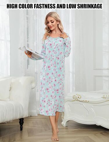MZROCR Cotton Nightgowns For Women Long Sleeve Night Gowns Soft Women's Sleepwear Ladies Loungewear in Kuwait