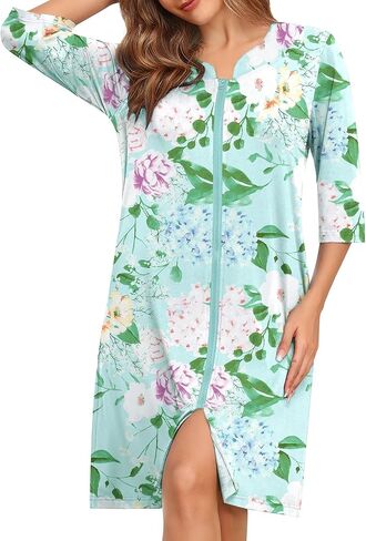 SWOMOG Women House Dress Nightgowns Duster Housecoat Zipper Robe Soft Sleepwear with Pockets in Saudi Arabia