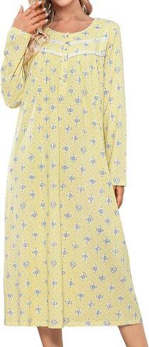 MZROCR Cotton Nightgowns For Women Long Sleeve Night Gowns Soft Women's Sleepwear Ladies Loungewear in Kuwait