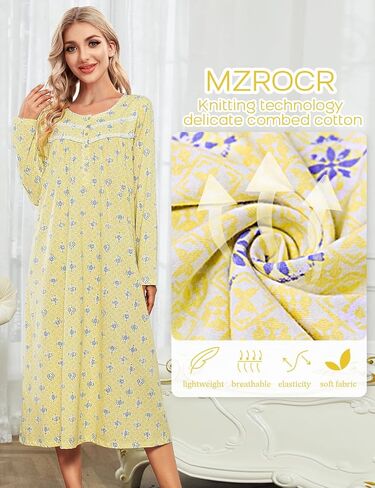 MZROCR Cotton Nightgowns For Women Long Sleeve Night Gowns Soft Women's Sleepwear Ladies Loungewear in Kuwait