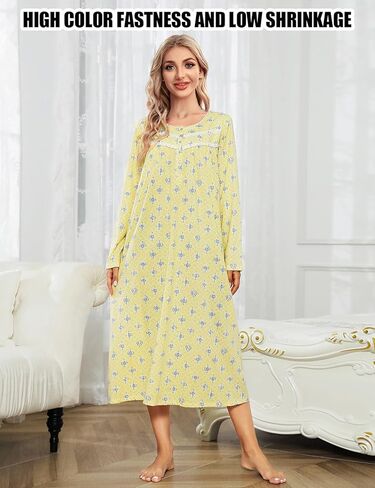 MZROCR Cotton Nightgowns For Women Long Sleeve Night Gowns Soft Women's Sleepwear Ladies Loungewear in Kuwait