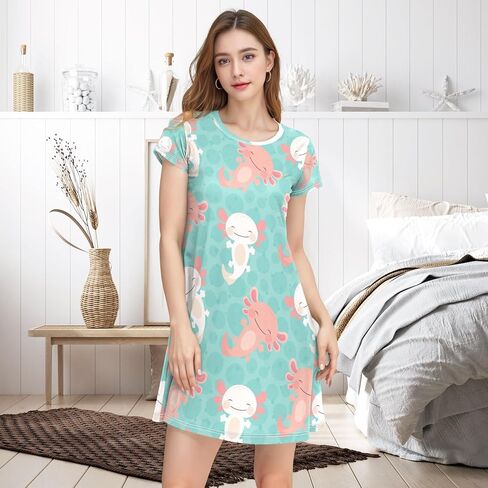 VKPSCHJ Sleepwear for Women Nightgown,Casual Soft Sleep Shirts Scoopneck,Short Sleeve Sleepdress Comfy House Dress for Ladies in Saudi Arabia