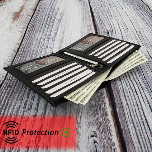 ag wallets Men's RFID Genuine Leather European Bifold Wallet Hipster 2 ID Windows (Black) in Saudi Arabia