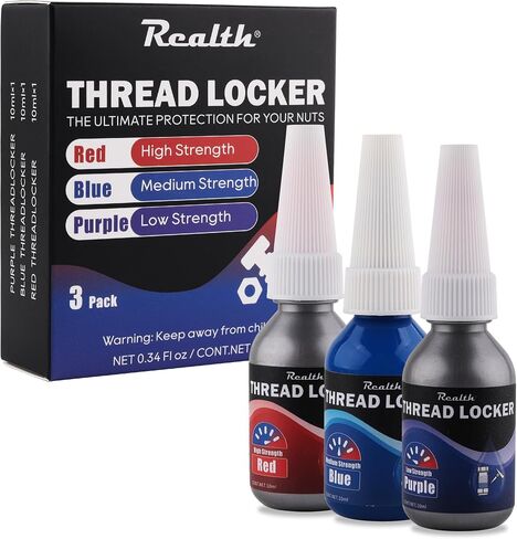 Realth 10ml-3 Pack Threadlocker Purple Blue and Red, Low, Medium and High Strength Thread Locker, Lock Tight Thread Lock for Metal, Fasteners, Nuts, Bolts to Against Losening and Seal in Saudi Arabia