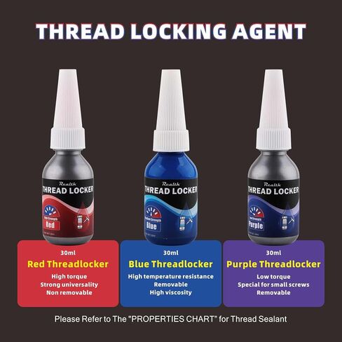 Realth 10ml-3 Pack Threadlocker Purple Blue and Red, Low, Medium and High Strength Thread Locker, Lock Tight Thread Lock for Metal, Fasteners, Nuts, Bolts to Against Losening and Seal in Saudi Arabia