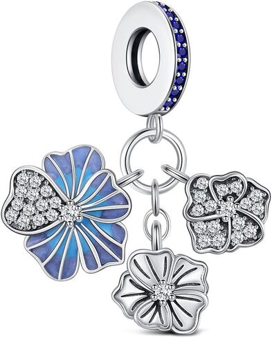 KEQ 925 Silver Flower Charms for Bracelets Necklace DIY Cherry Blossom Lily Lotus Dangle Charms for Women Wife Mom Couple bbf Birthday Gift in Kuwait