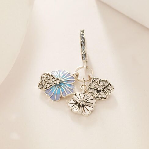 KEQ 925 Silver Flower Charms for Bracelets Necklace DIY Cherry Blossom Lily Lotus Dangle Charms for Women Wife Mom Couple bbf Birthday Gift in Kuwait