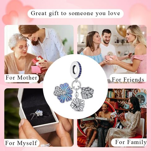 KEQ 925 Silver Flower Charms for Bracelets Necklace DIY Cherry Blossom Lily Lotus Dangle Charms for Women Wife Mom Couple bbf Birthday Gift in Kuwait