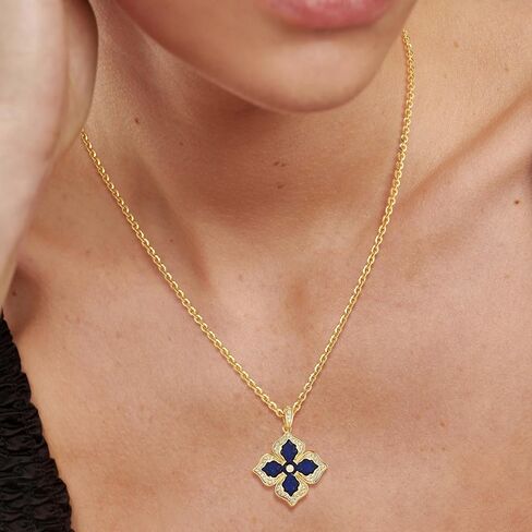 MEVECCO Gold Four Leaf Clover Necklace for Women 14K Gold Plated Clover Pendant Necklace Double Side With Diamond Vintage Filigree Flower Necklace Gift in Saudi Arabia