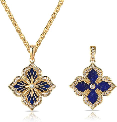 MEVECCO Gold Four Leaf Clover Necklace for Women 14K Gold Plated Clover Pendant Necklace Double Side With Diamond Vintage Filigree Flower Necklace Gift in Saudi Arabia