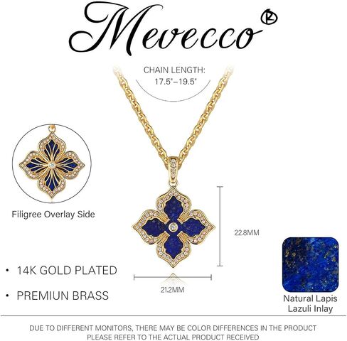 MEVECCO Gold Four Leaf Clover Necklace for Women 14K Gold Plated Clover Pendant Necklace Double Side With Diamond Vintage Filigree Flower Necklace Gift in Saudi Arabia