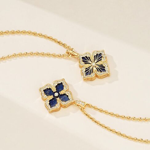 MEVECCO Gold Four Leaf Clover Necklace for Women 14K Gold Plated Clover Pendant Necklace Double Side With Diamond Vintage Filigree Flower Necklace Gift in Saudi Arabia