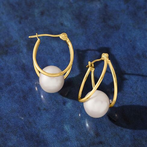 Ross-Simons 8-9mm Cultured Pearl Double-Hoop Earrings in 14kt Yellow Gold. 3/4 in Saudi Arabia