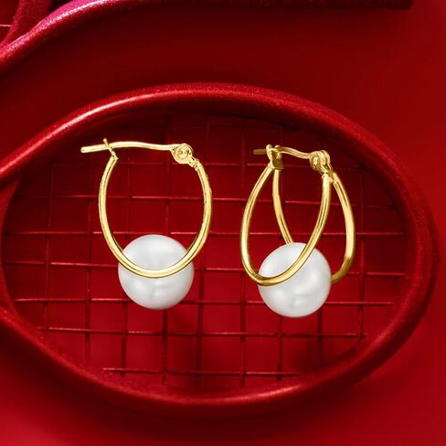 Ross-Simons 8-9mm Cultured Pearl Double-Hoop Earrings in 14kt Yellow Gold. 3/4 in Saudi Arabia