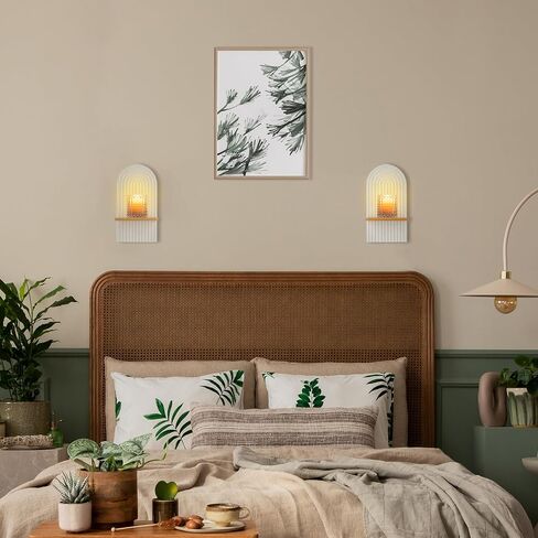 White Boho Wall Candle Holder - Mid Century Candle Sconces Set of 2 for Pillar Candles - Wood Modern Minimalist Rainbow Arch Decor Beside Fireplace TV in Kuwait