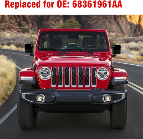 متوافق مع 2018-2024 Jeep Wrangler JL غلاف غطاء مرآة لبرنامج السائق اليسرى ، وغطاء مرآة LH الأسود LH بديل للاستبدال Wrangler JL ل 68361961AA in Kuwait