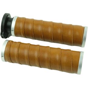 7/8 inch Vintage Motorcycle Handlebar Throttle Hand Grips with End Plugs Aluminum CNC Tube Retro Leatherette for Cafe Racer Bobber Chopper