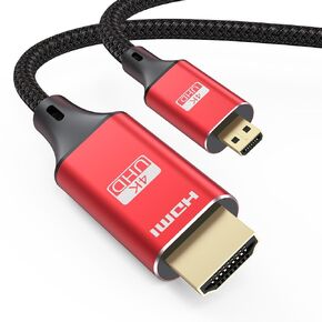 Micro HDMI to HDMI Cable 3.3FT, 4K HDMI to Micro HDMI Cable High Speed Micro HDMI Nylon Braided Cord 18Gbps (4K@60Hz,2K, 3D, ARC) for Camera, Laptop, GoPro Hero 7/6/5, Raspberry Pi 5/4