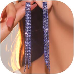 Sparkling Crystal Tassel Earrings for Women,Multi Long Strands Cubic Zirconia Chandelier Statement Earrings Wedding Earrings Bridal Bridesmaid